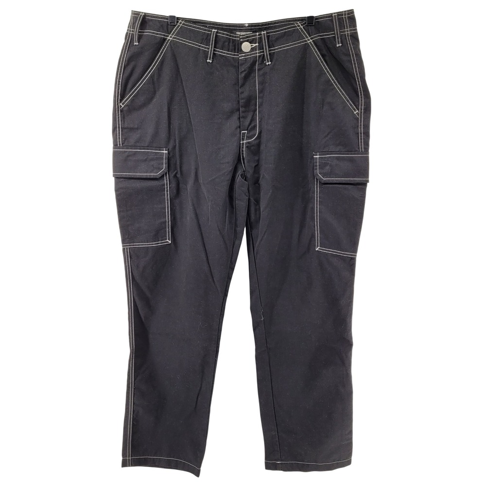 True Religion Cargo Pants Mens 38 Black Contrast Stitch Big T Relaxed Straight